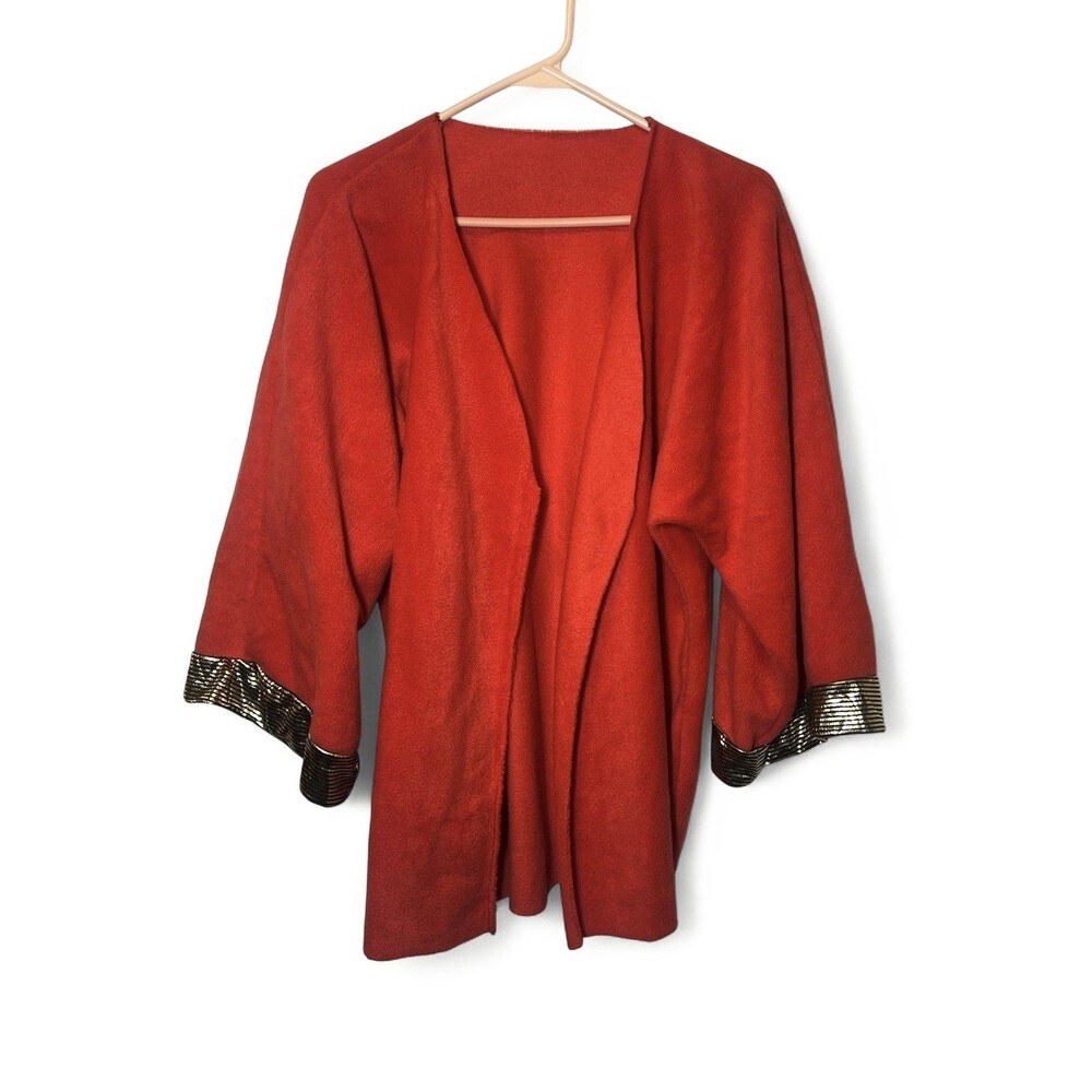 Red Cape Jacket Cardigan Gold Black Sleeve Halloween Costume Theater Felt 1 Size
